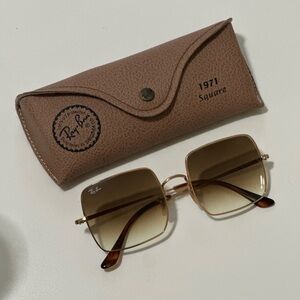 Ray-Ban Gold and Brown Gradient Square Sunglasses
